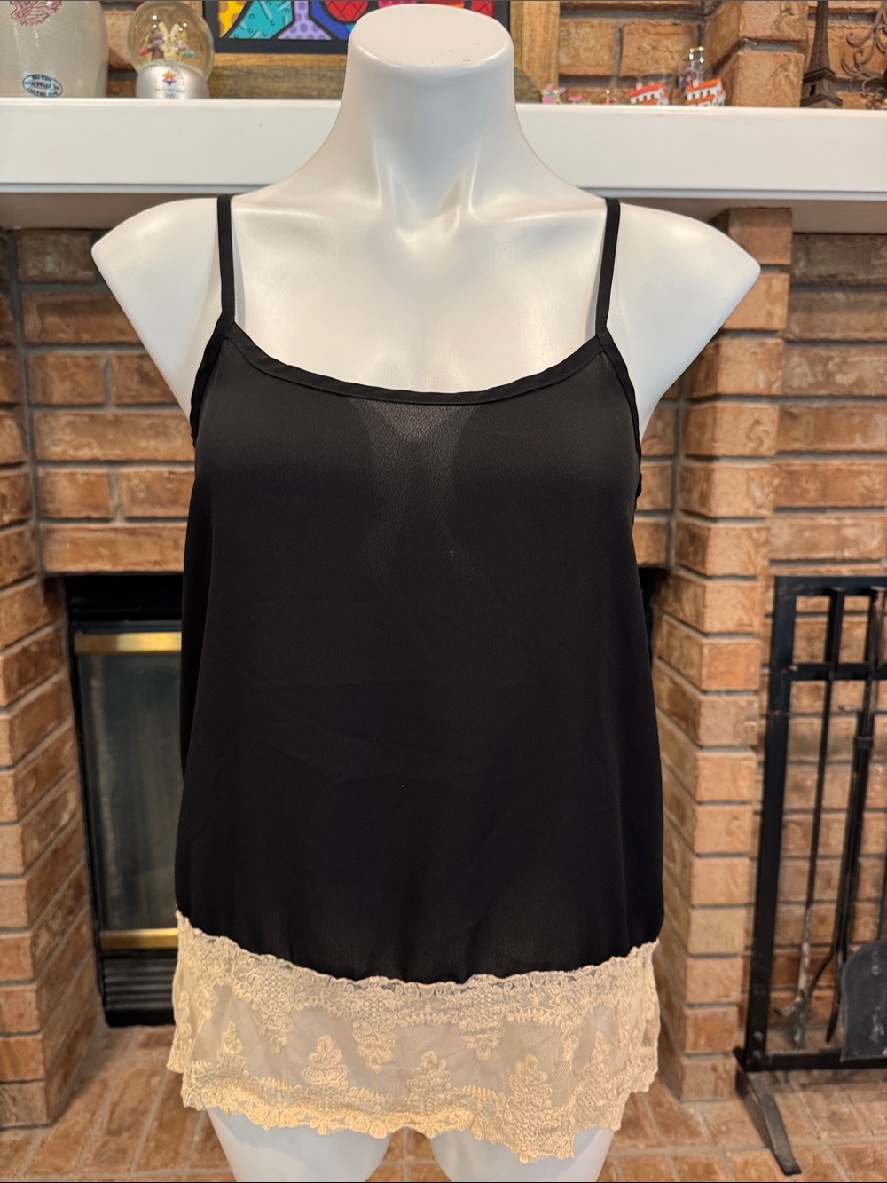 Romeo & Juliet Couture Black Camisole with Cream Lace Hem